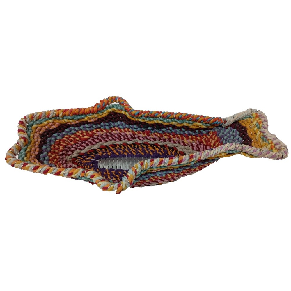 Vintage 1986 Large Fish Shaped Fruit Basket Colorful Hand Crafted Woven BOHO